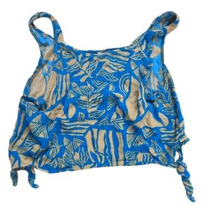 I Love H81 Blue & Green Boho Print Sleeveless Crop Top With Side Ties Size M